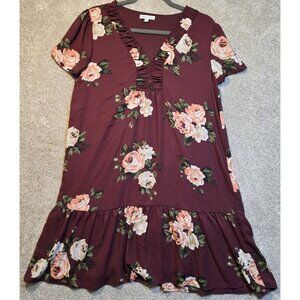 Ophelia Roe Dress Floral Lined V-Neck Short Sleeve Lightweight Women's Medium